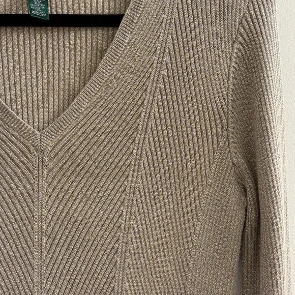 Lauren Ralph Lauren Gold Metallic V-Neck Sweater XL Shimmer Ribbed Knit - Picture 11 of 11